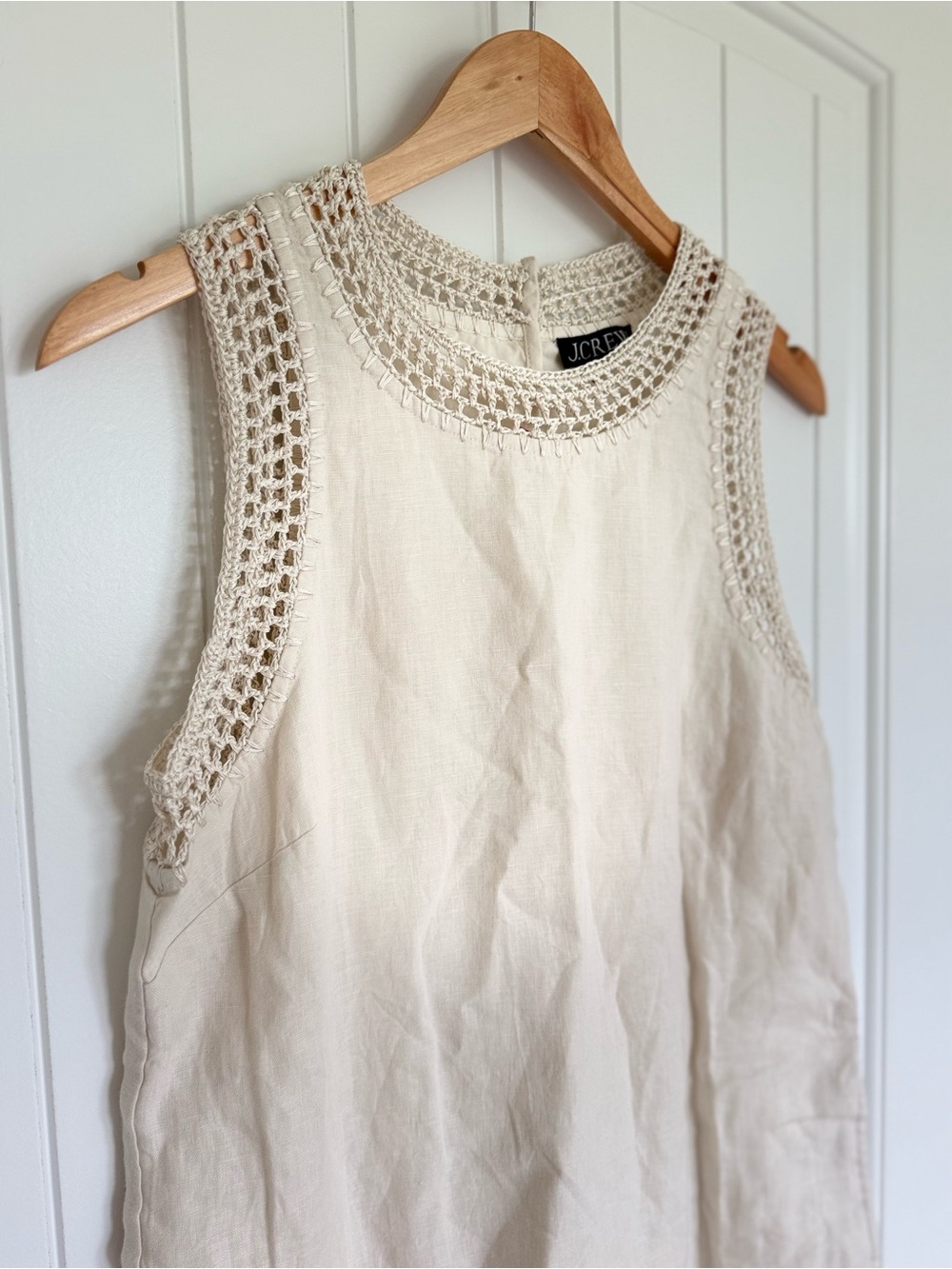 J.Crew Maxine Crochet Trim Linen Shift Dress Ivory Mini Sleeveless Size Small - Picture 3 of 10